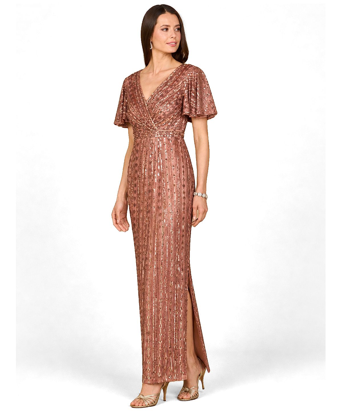 Lara Women's Fully Beaded Gown with Flutter Sleeves view 3 — MAYCSS fashion products