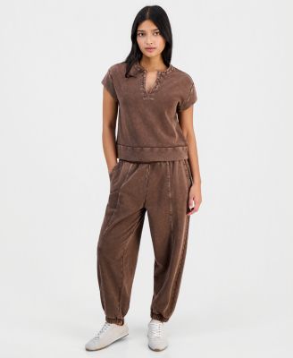 Petite French Terry Balloon-Leg Pants
