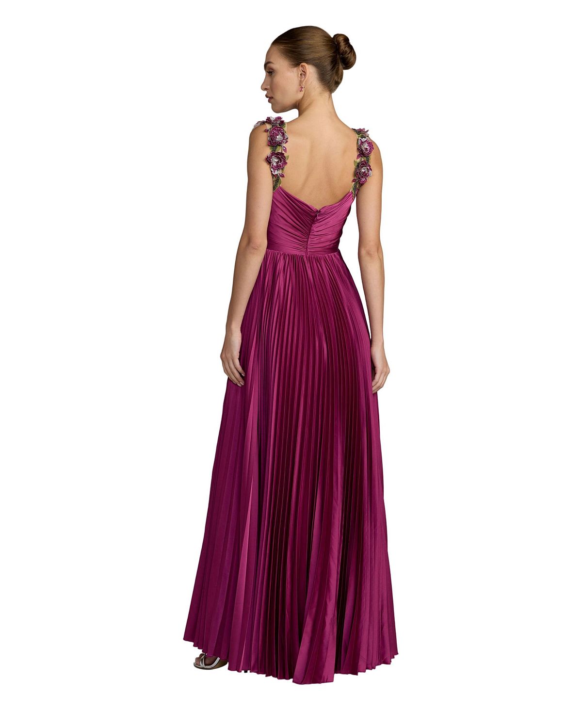 Mac Duggal Women's Pleated High-Low Gown with Floral Straps view 2 — MAYCSS fashion products