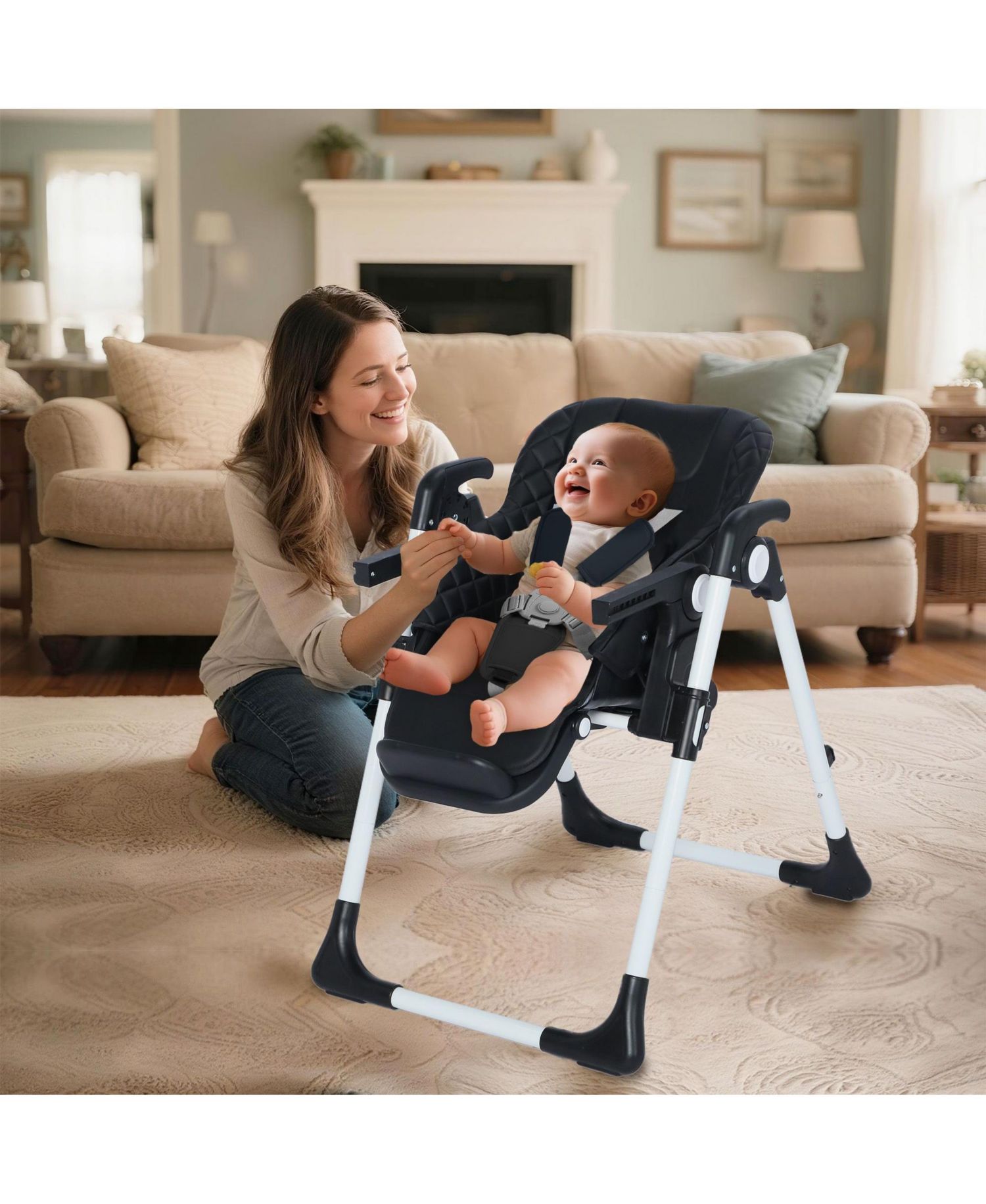 Convertible Baby High Chair with Adjustable Height, Double Tray and Compact Fold