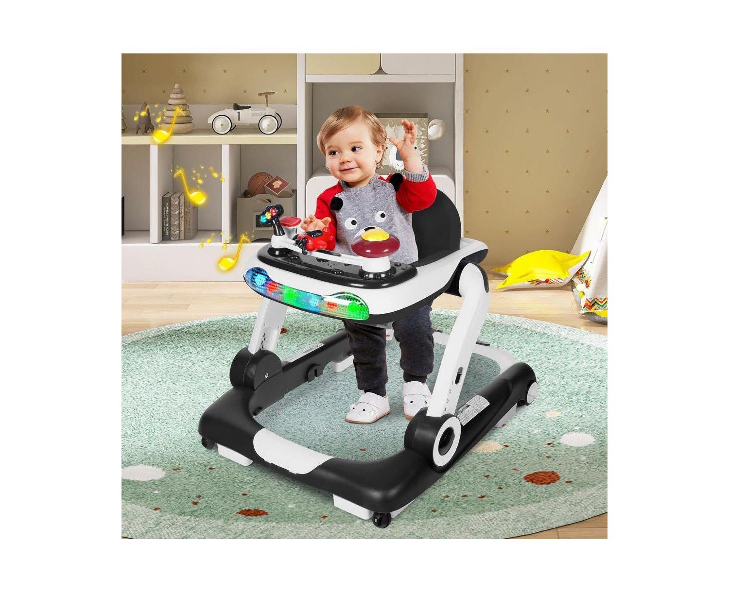 5-in-1 Baby Activity Walker with Music and Lights, Adjustable Height and Safety Bumper