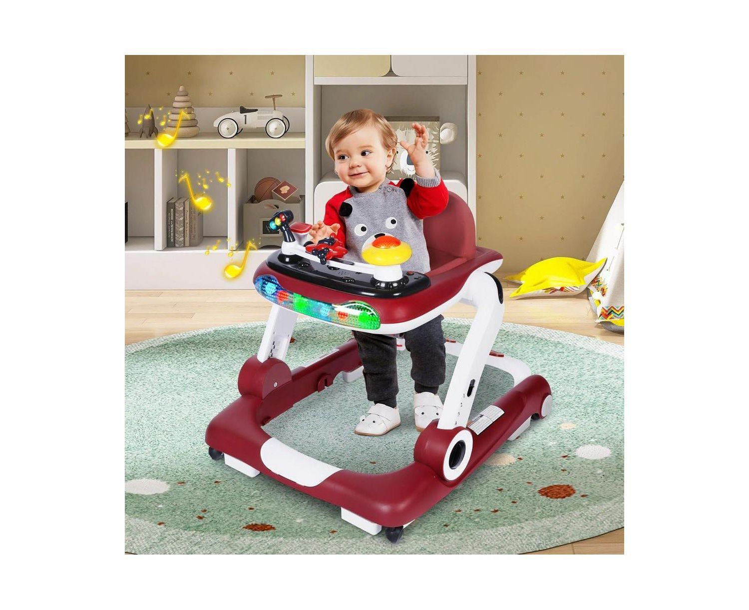 5-in-1 Baby Activity Walker with Music and Lights, Adjustable Height and Safety Bumper