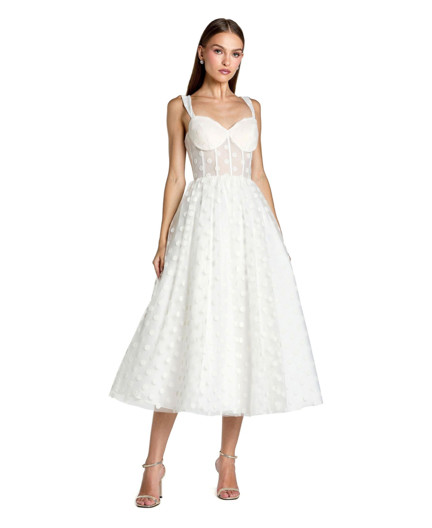 Women's Polka Dot Net Bustier A-Line Midi Dress