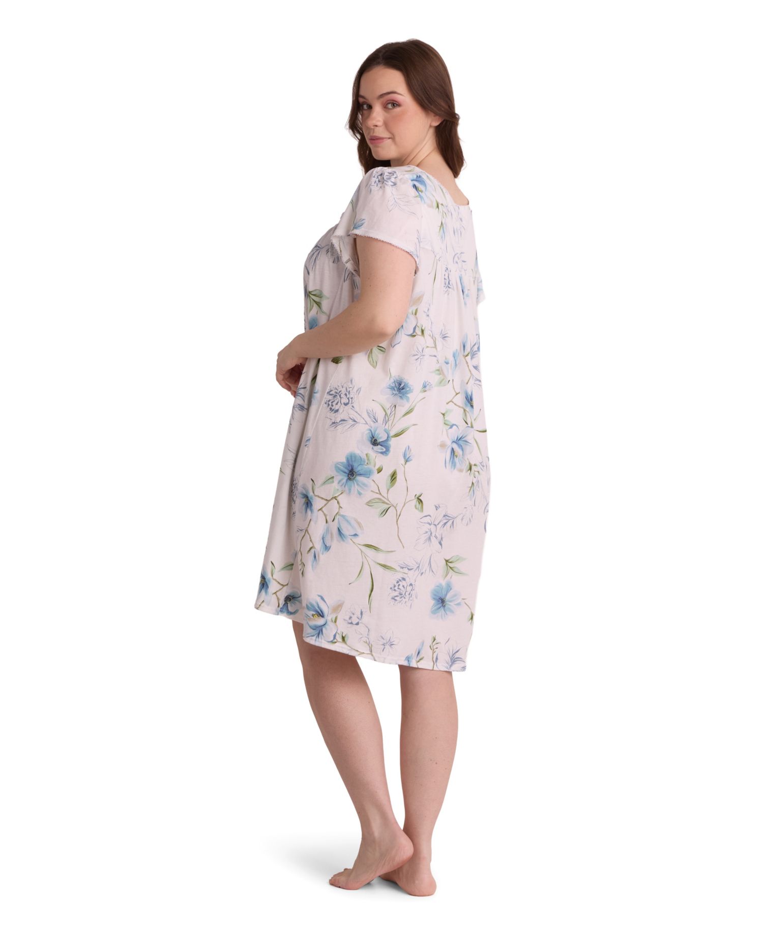 Plus Size Short-Sleeve Printed Short Gown