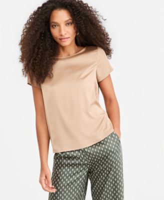 Women's Emmpanteon Boat Neck Satin Lightweight-Stretch Blouse