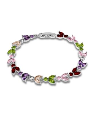 Marquise Cubic Zirconia Alternating in Red, Pink, Green, Champagne, and Purple Stones Bracelet