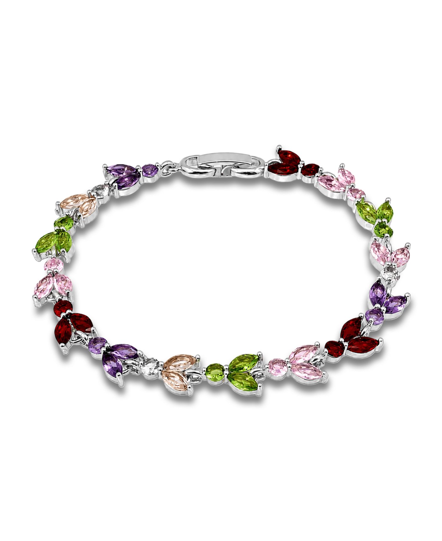 Marquise Cubic Zirconia Alternating in Red, Pink, Green, Champagne, and Purple Stones Bracelet