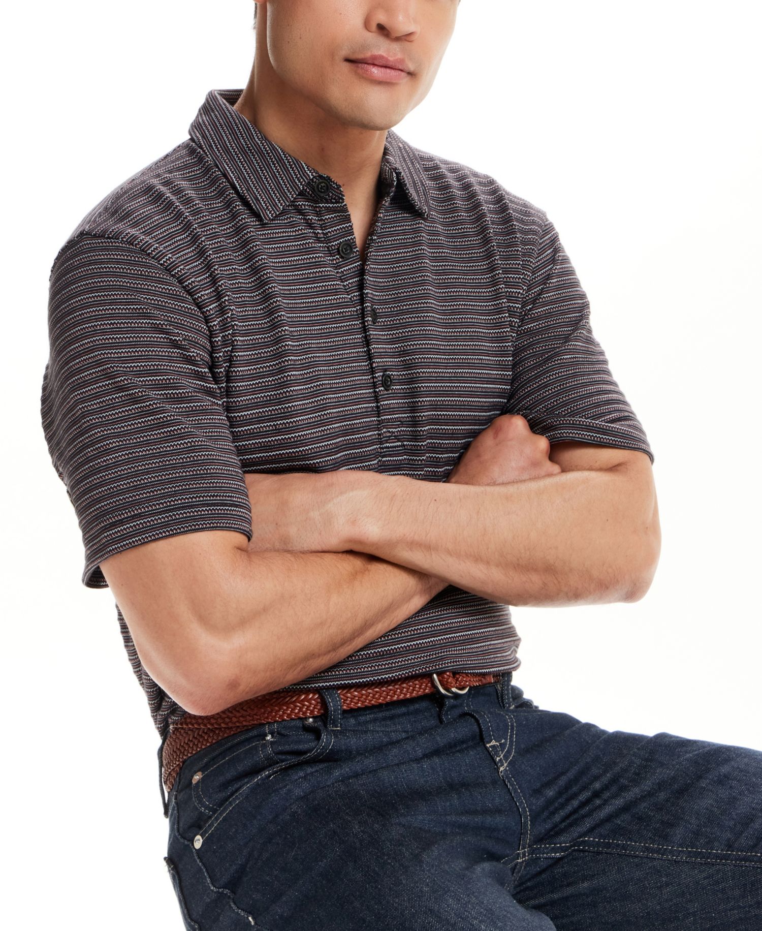 Men's Short-Sleeve Jacquard Stripe Polo Shirt