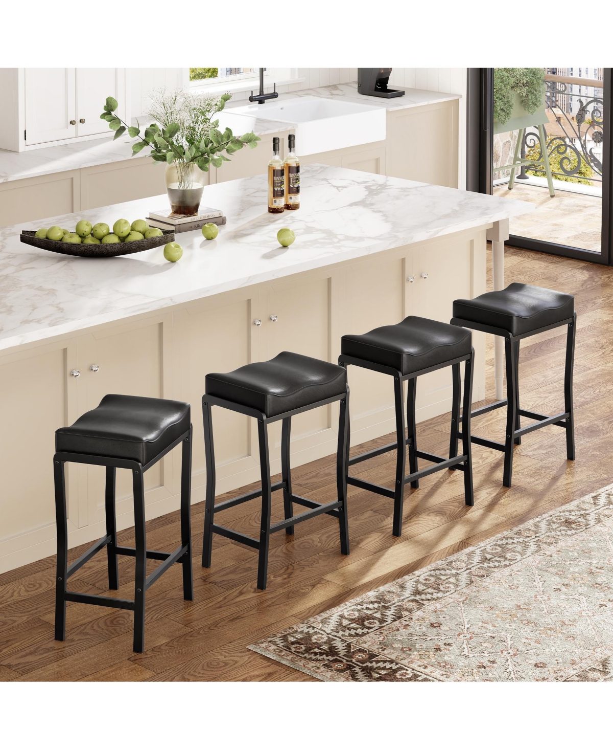 gaomon Modern Counter Height Bar Stools Set of 4 – 26'' Saddle Seat – Thick Padded Faux Leather – Sturdy Metal Frame and Footrest