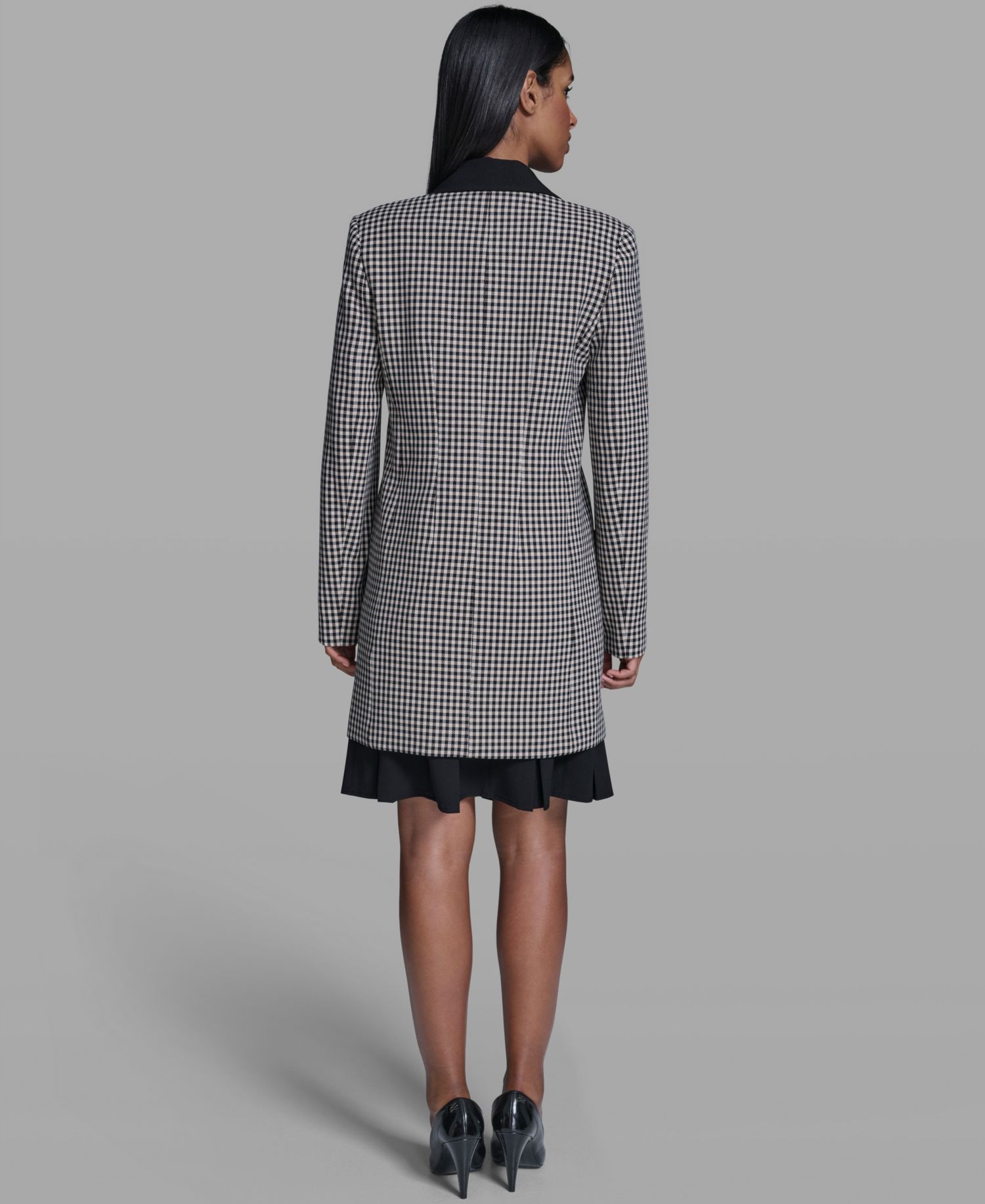 Women's Checkered One-Button Blazer