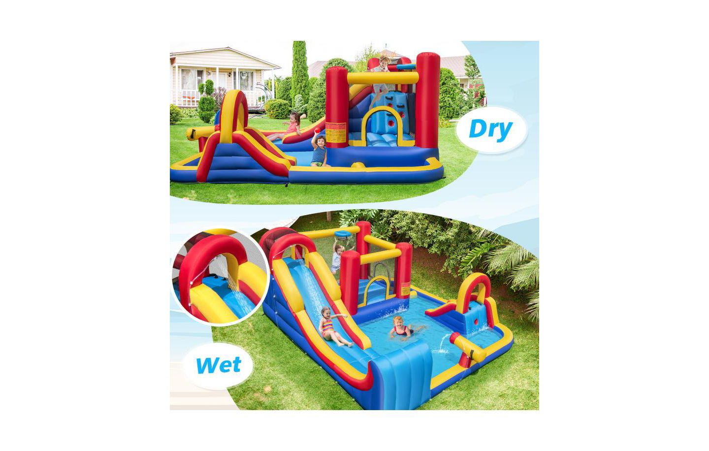 Детская игрушка Slickblue Inflatable Water Slide Bounce House 7-in-1 with 680W Blower, Accommodates Up to 3 Children, Ages 3+, цвет: Красный / Жёлтый — фото 4