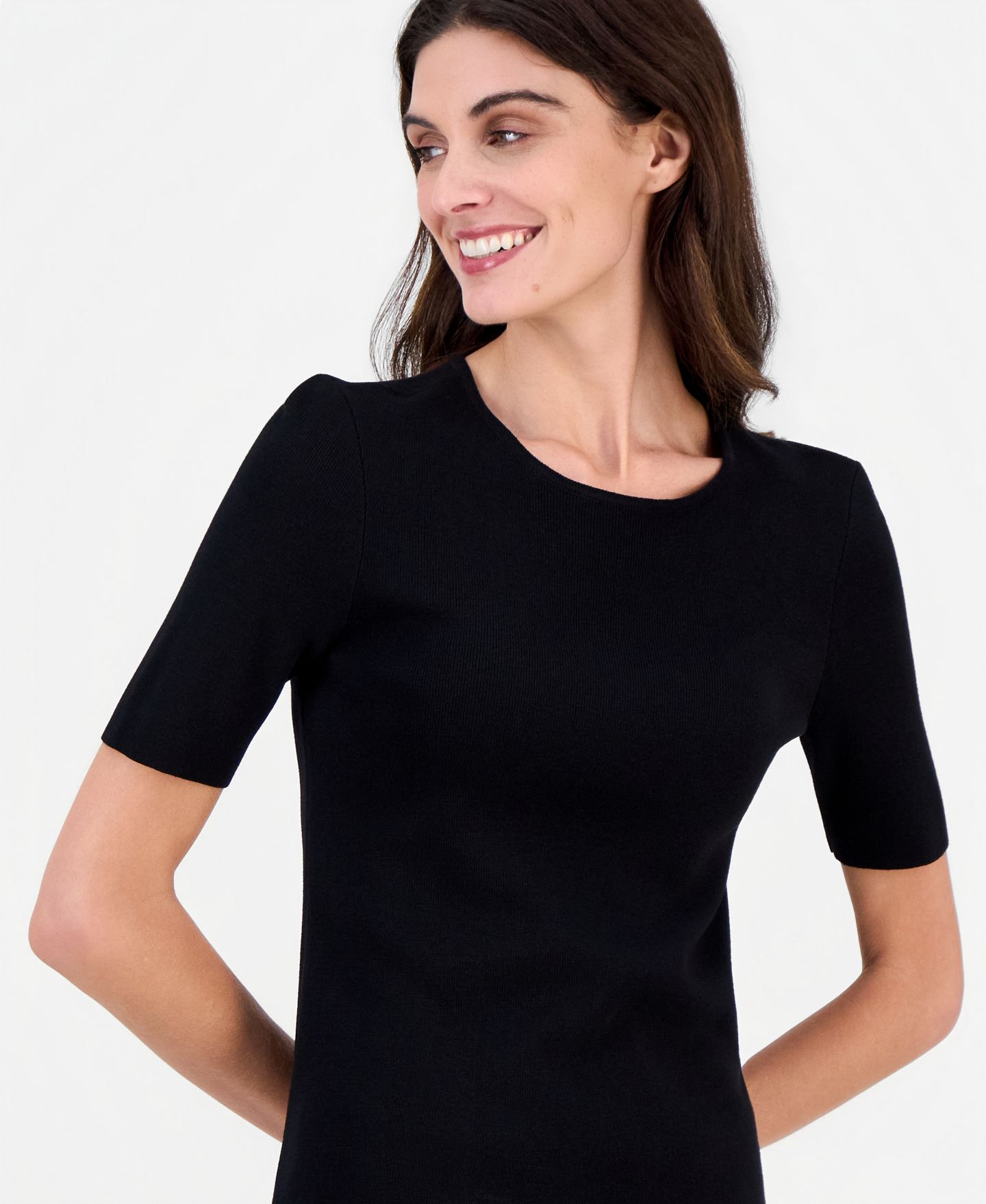 Женский свитер Tahari ASL Fine-Rib Crewneck Sweater T-Shirt, цвет: Чёрный — фото 4