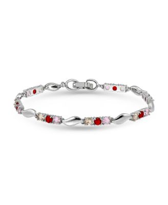 Round Pink, Champagne, Red Cubic Zirconia and Polish "S" Shape Bracelet