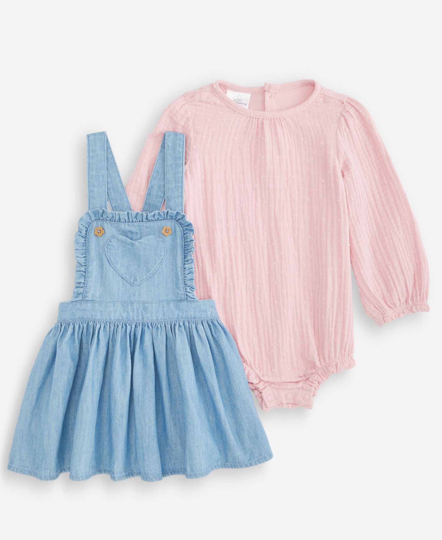 Baby Girls' Cotton Clip-Dot Gauze Bodysuit & Skirtall, 2-Piece Set
