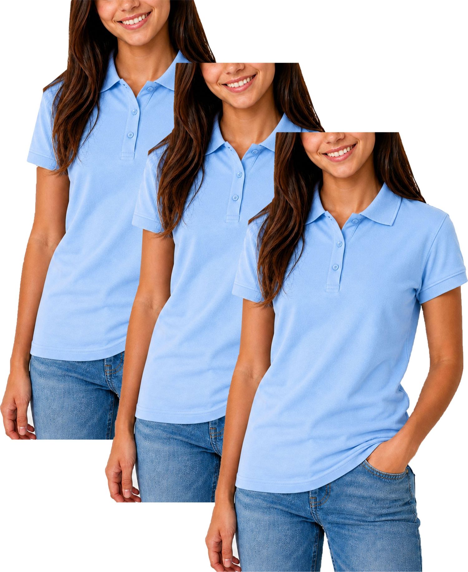 Women's Short Sleeve School Uniform Pique Polo Shirt-3 Pack