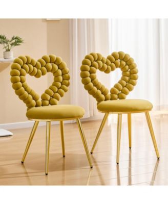 Velvet Dining Chairs Set of 2, with Bubble Back, Upholstered Accent Chairs with  Metal Legs, for Dining Room, Living Room, Bedroom