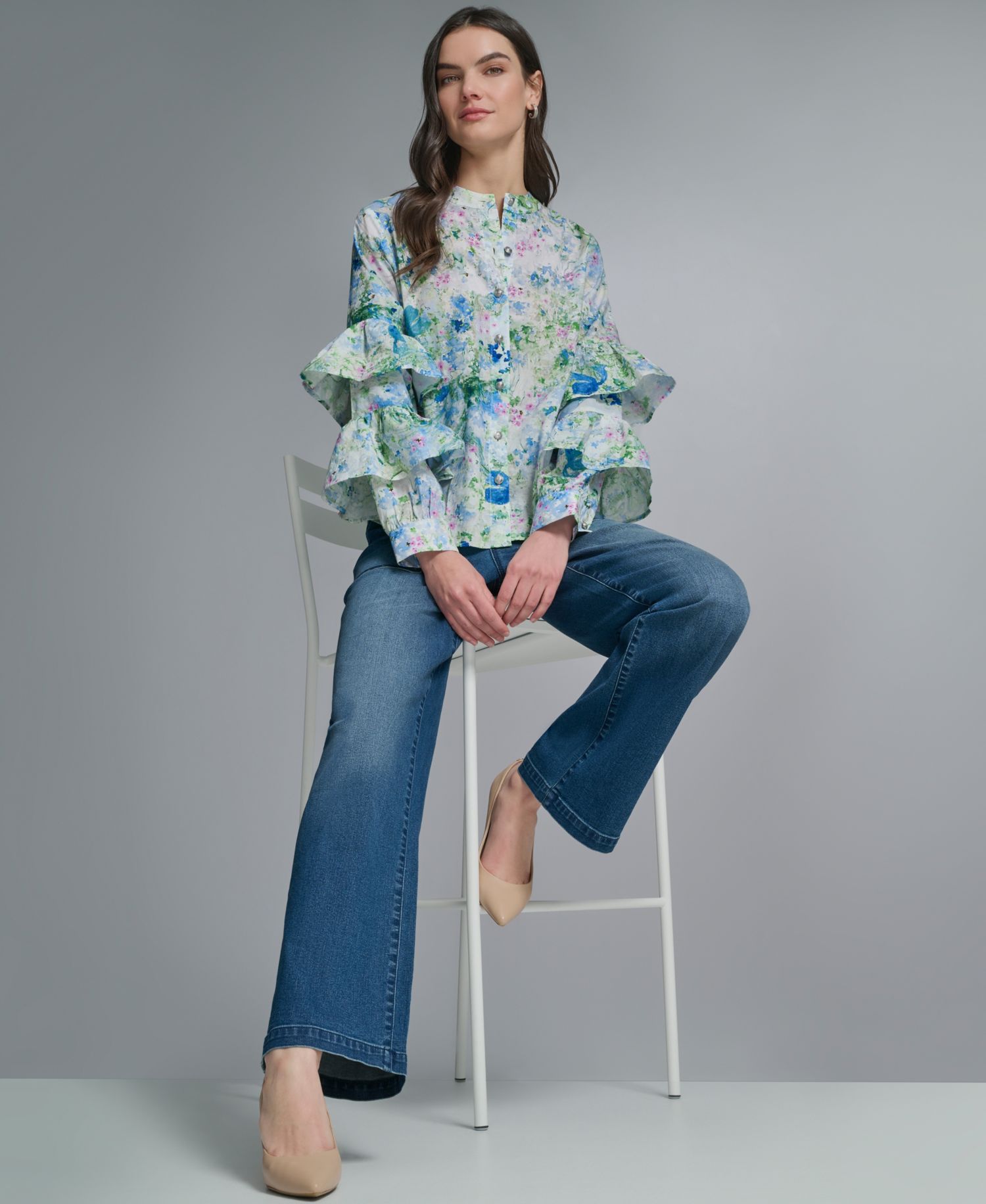Women's Long-Sleeve Collared Printed Shirt