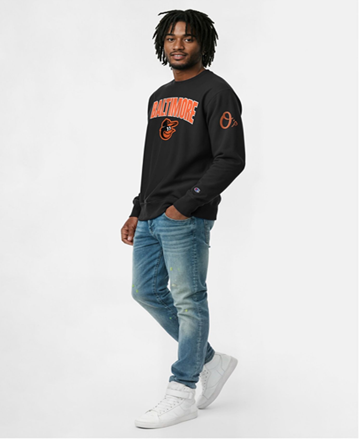 Men's Black Baltimore Orioles Reverse Weave Chenille Sweatshirt