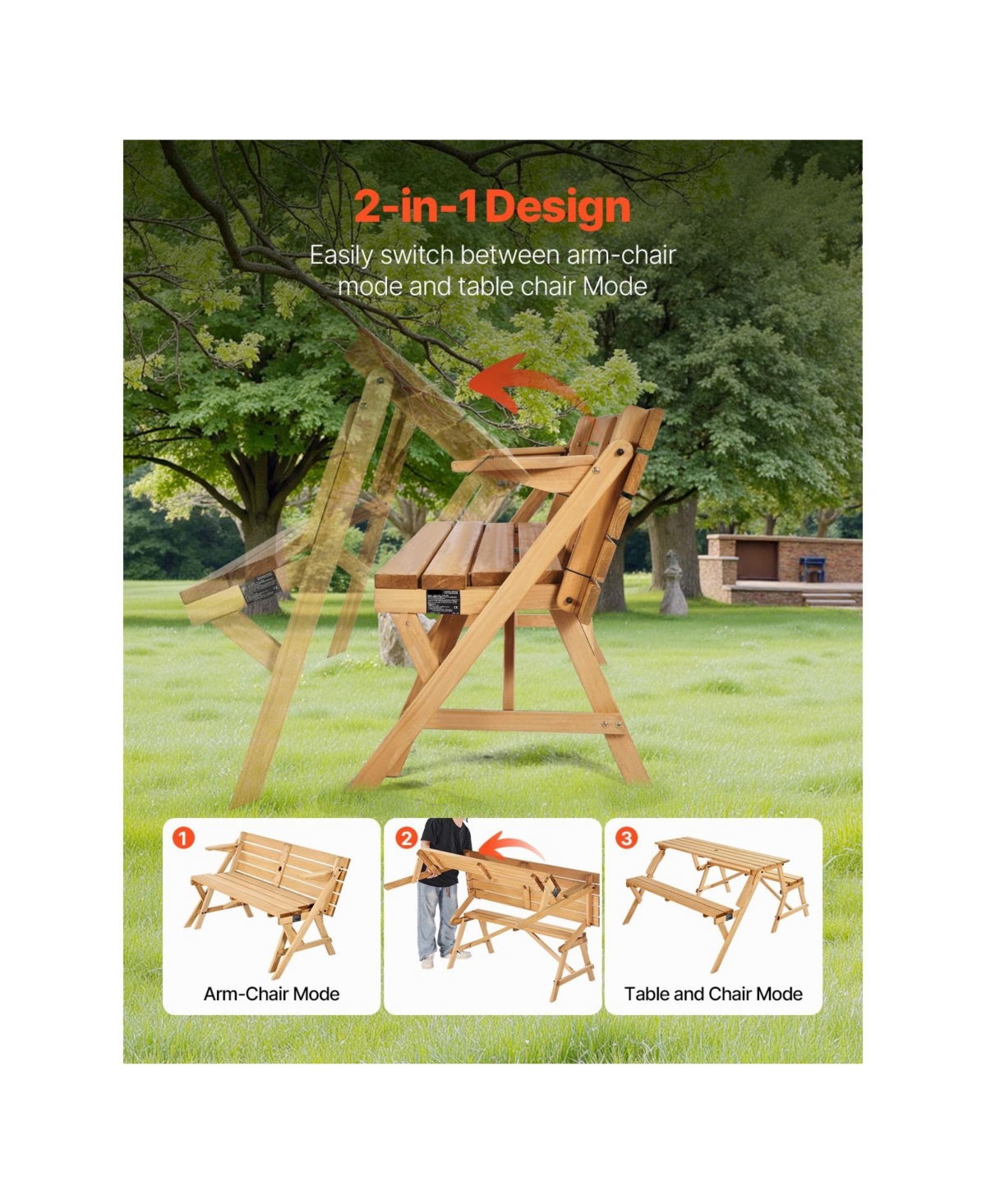 Cozito Transforming Picnic Table and Bench Set with Umbrella Hole