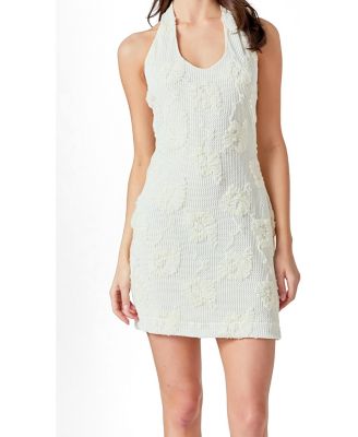 Women's Mesh Embroidered Halter Mini Dress