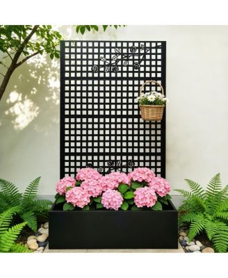 70.9" Outdoor Metal Planter Box with Trellis Lattice, Raised Garden Bed for Patio
