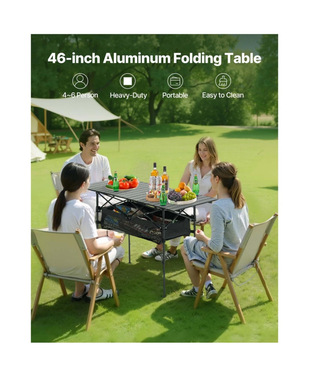 Yiortwo Folding Portable Camping Table, Aluminum Roll Up Picnic Table with Storage Bag