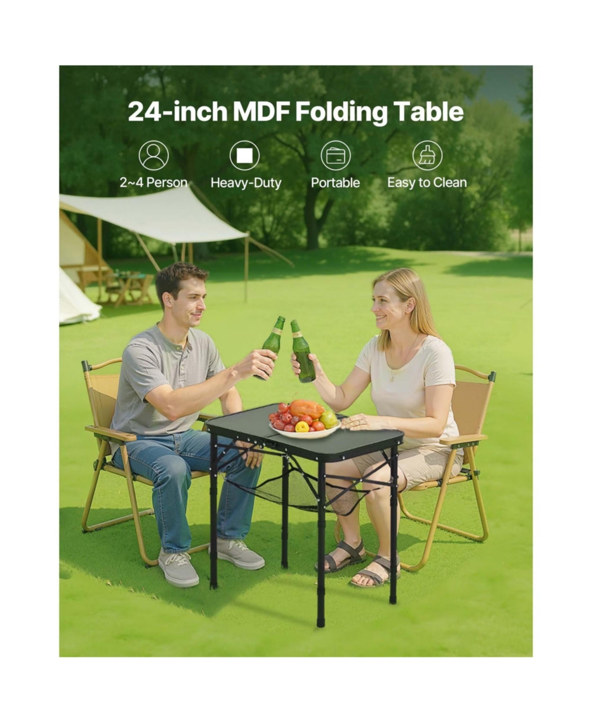 Yiortwo 2 Ft Folding Portable Camping Table Adjustable Height Aluminum Outdoor Picnic Table with Storage Mesh and Carry Handle