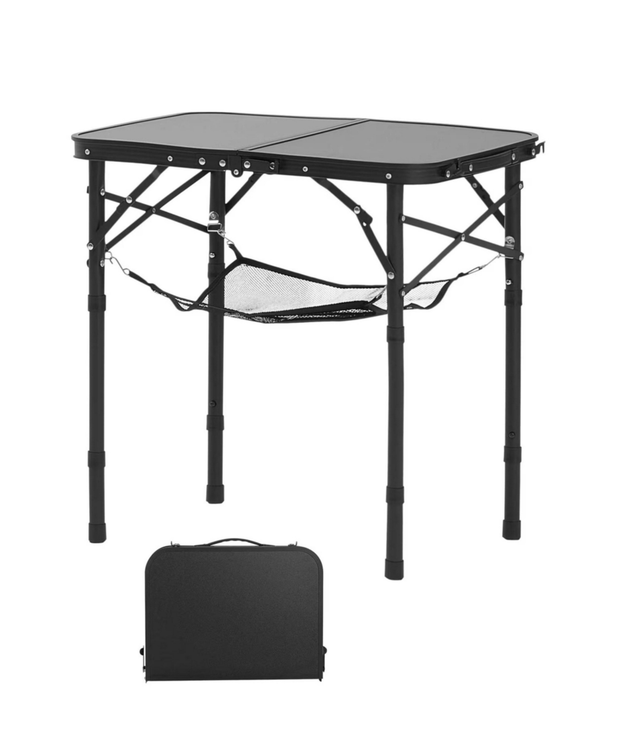 Yiortwo 2 Ft Folding Portable Camping Table Adjustable Height Aluminum Outdoor Picnic Table with Storage Mesh and Carry Handle