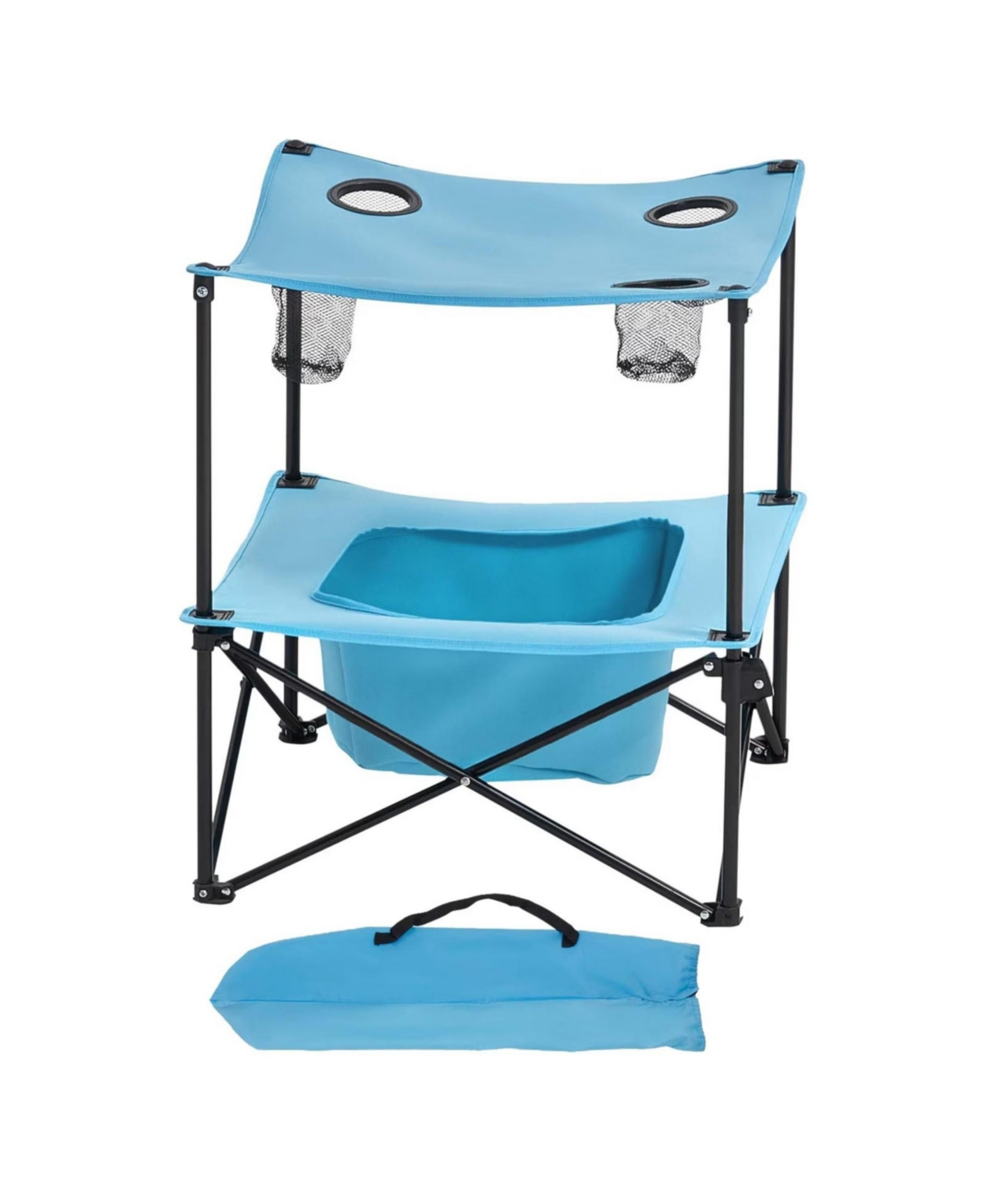 Yiortwo Folding Portable Camping Table Outdoor Picnic Square Table with 4 Cup Holders Storage Basket and Carry Bag