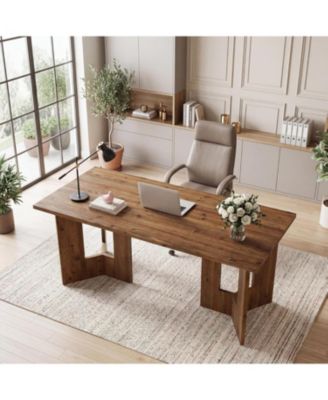 Solid Wood Office Desk, 63 inch Long Large Wood Desks, Farmhouse Executive Computer Desk, Home Office Workstaticon