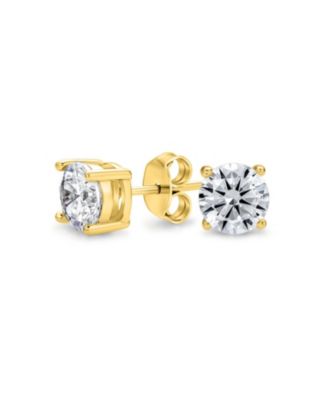 Round CZ Solitaire Stud Earrings in Gold Plated Sterling Silver 5-10MM