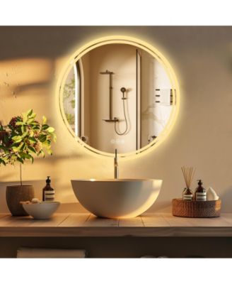 32" Circle LED Mirror for Bathroom with Back Lit Illuminated Dimmable 3 Colors Anti-Fog Smart Touch