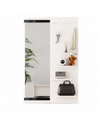 Wall Mounted Full Length Mirror Multi-Functional Push Pull Design Space Saving Panel Mirror for Bedroom Living Room Entrance Decor