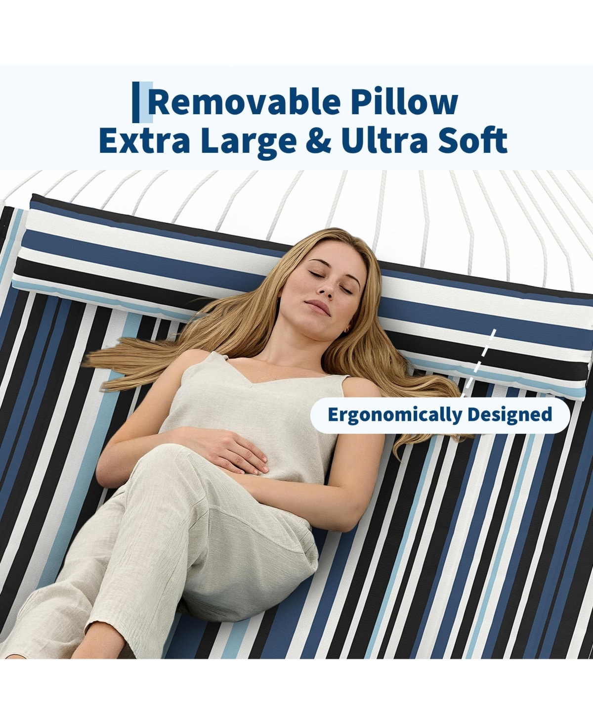 gaomon Durable double quilted hammock for 2 with curved spreader bar, pillow, and pockets, supports 450 lbs-perfect backyard lounging.