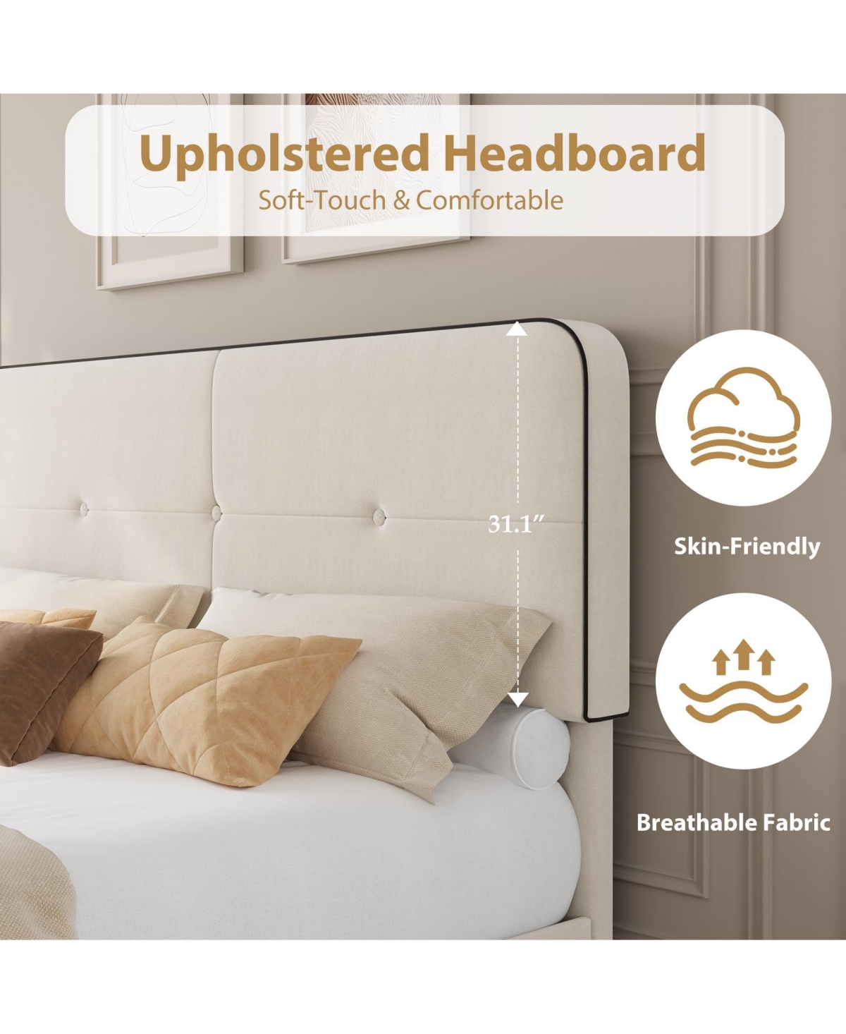 homfan Bed Frame Upholstered Platform with Adjustable Headboard Velvet Metal Support No Box Spring Needed
