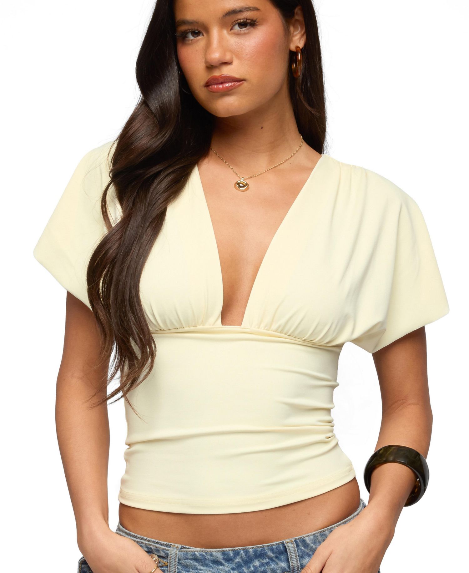Women's Flutter Plunging V Neck Top