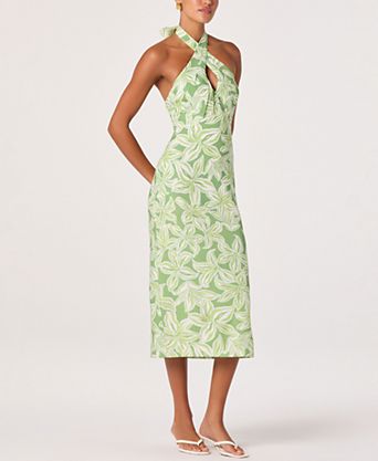 macy's linen blend halter midi dress Bar III Trendy Plus Size Halter-Neck Linen-Blend Dress, Exclusively at Distinctive crossover halterneck bodice with a draped wrap detail that frames the dcolletage with understated sophistication Structured corset Donna Karan Women's Sleeveless Cross-Front