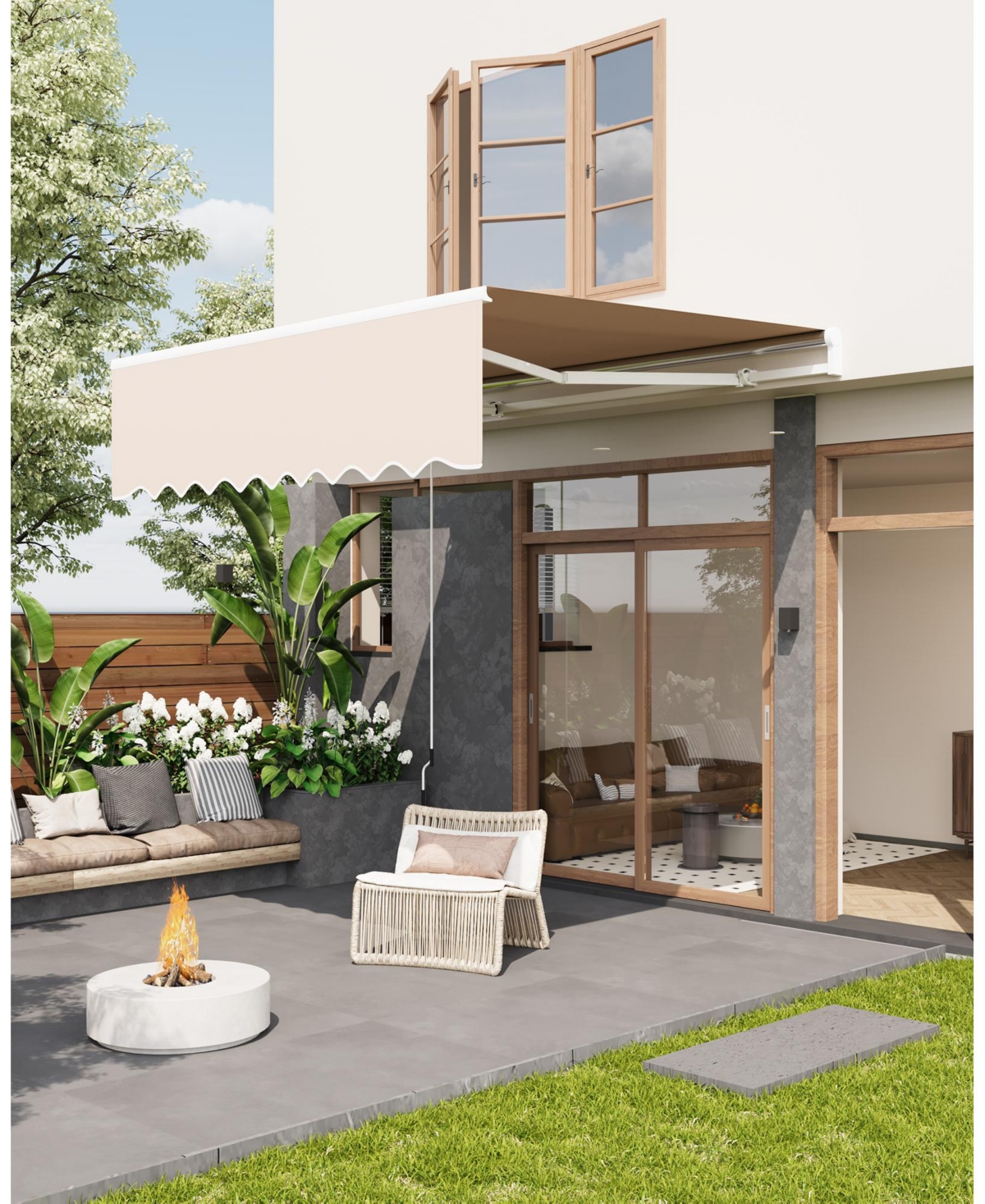 gaomon Manual Retractable Patio Awning with Crank Handle, Adjustable Shade and Aluminum Frame for Deck, Garden or Balcony