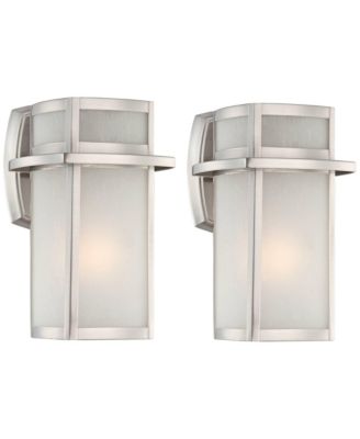 Delevan Modern Outdoor Wall Lights Fixture Set of 2 Brushed Nickel  Frosted Seedy Glass for Post Exterior Barn Deck House