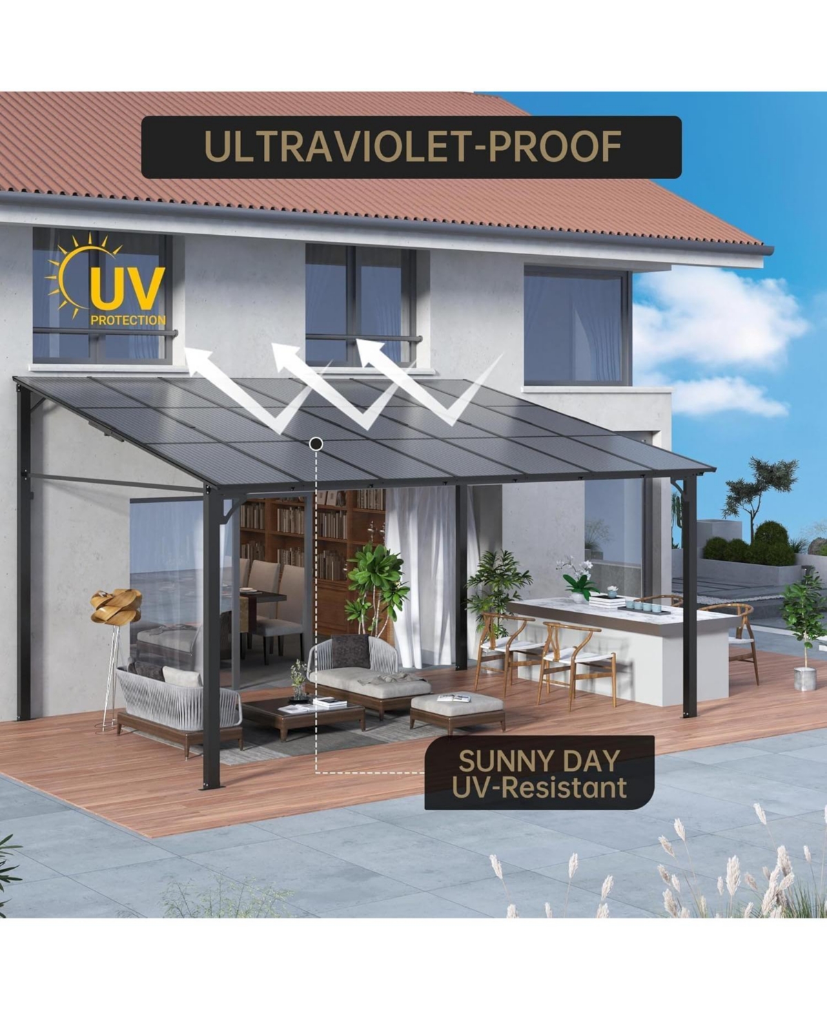 gaomon 10 x 20 Feet Wall-Mounted Hardtop Gazebo with Sloped Roof and Gutters for Patio, Deck, Porch or Backyard