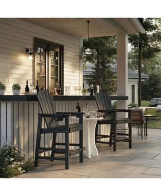1 Piece Patio Bar Chair HDPE Adirondack Chair with Cup Holder, Outdoor Bar Stool with Armrests