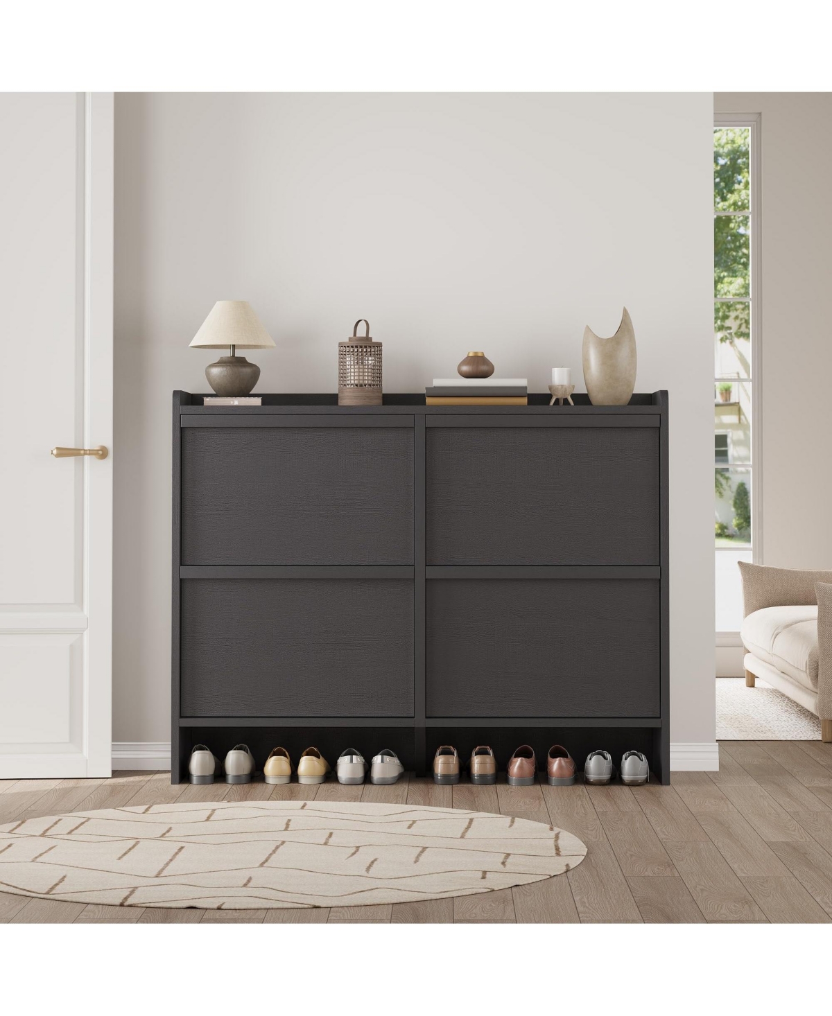 gaomon Entryway Wooden Shoe Cabinet, 4 Flip Drawers, Adjustable Shelf Organizer