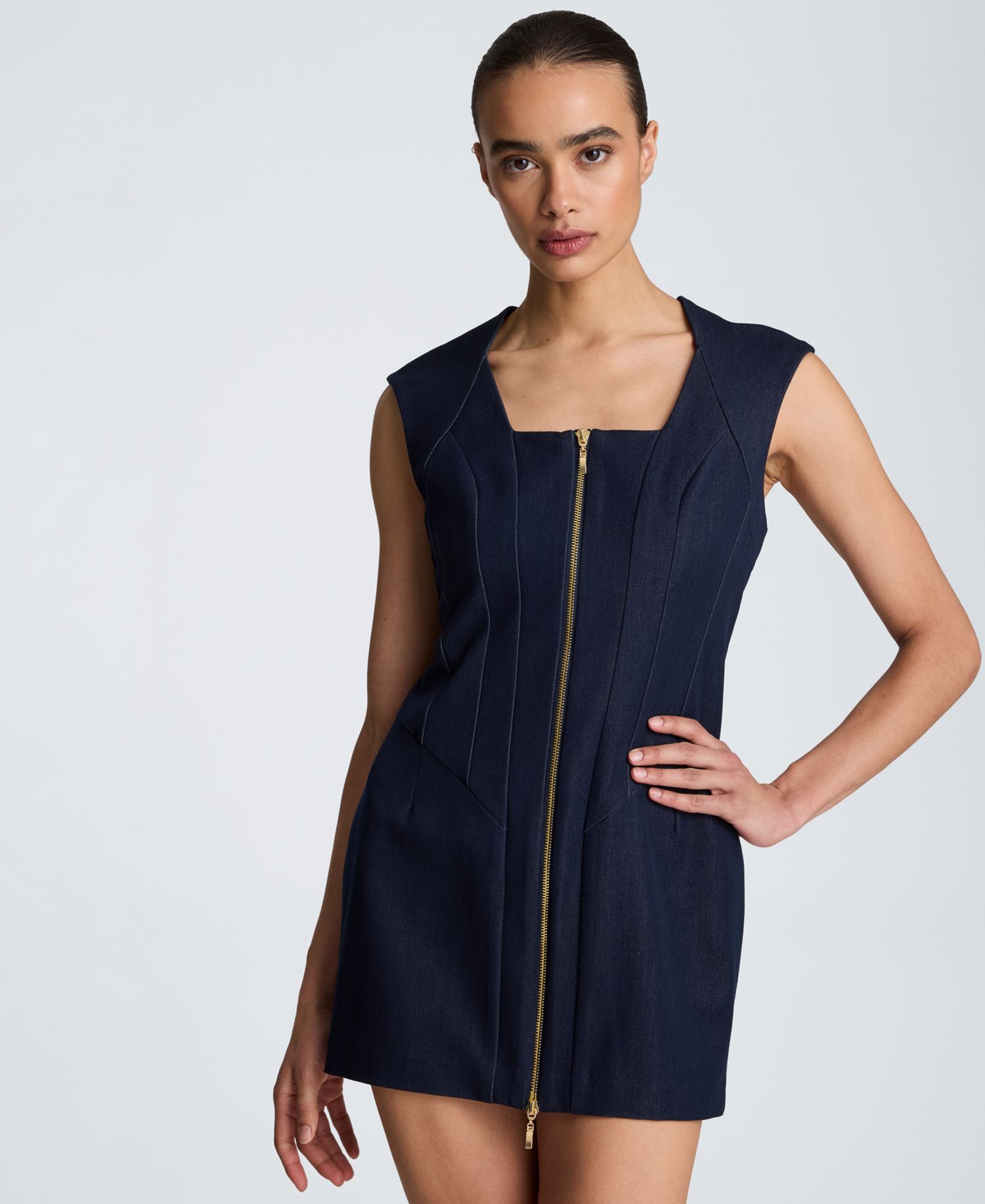 Women's Square Neck Zipper Front Mini Dress