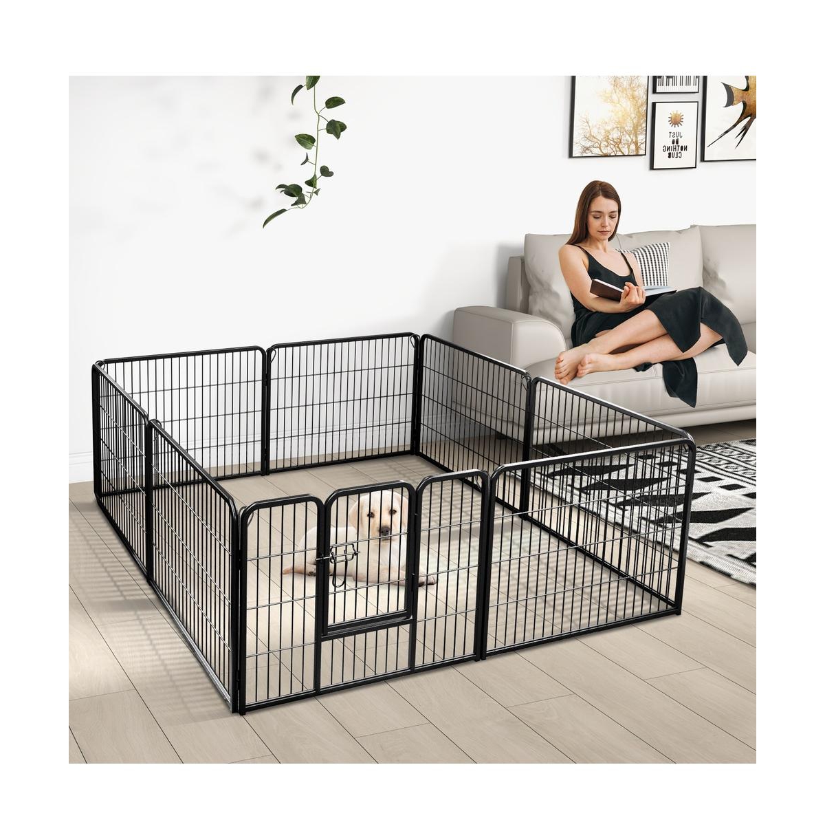 Ruie 8-Panel Foldable Pet Playpen Indoor Outdoor Pet Fence with Door