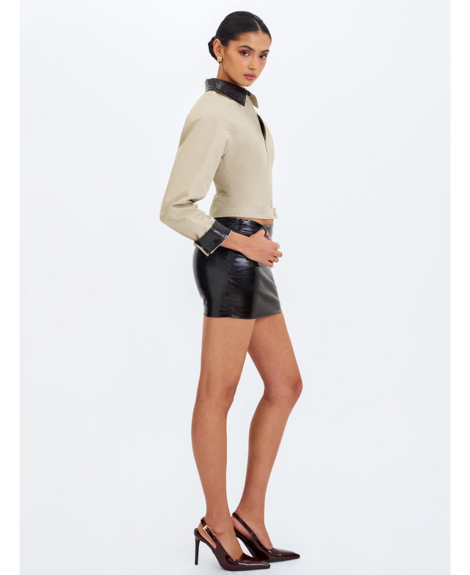 Women's Vivian Mocha Faux Leather Low-Rise Mini Skirt
