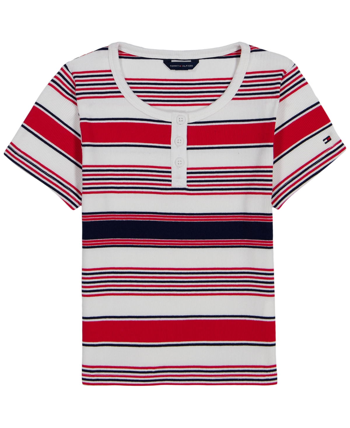 Tommy Hilfiger Girls' 7-16 Striped Ribbed Short-Sleeve Top