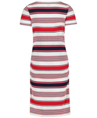 Tommy Hilfiger Girls' 7-16 Striped Ribbed Short-Sleeve Dress - White/Red/Navy