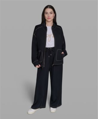 KARL LAGERFELD PARIS Plus size Mock-Neck Zip-Front Jacket - Macy's