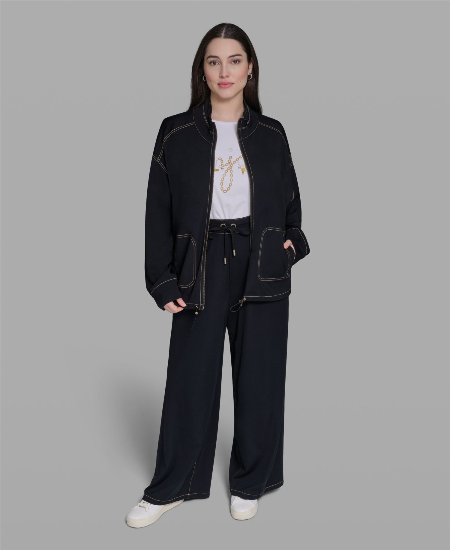 Plus Size Mock-Neck Zip-Front Jacket
