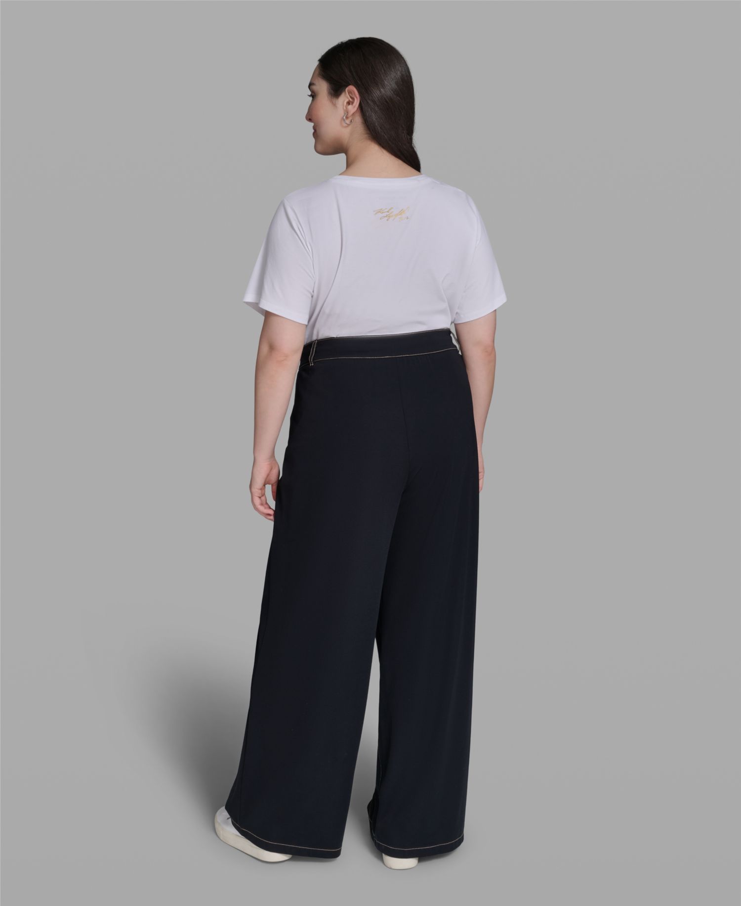 Plus Size High-Waist Knit Flared Drawstring Pants